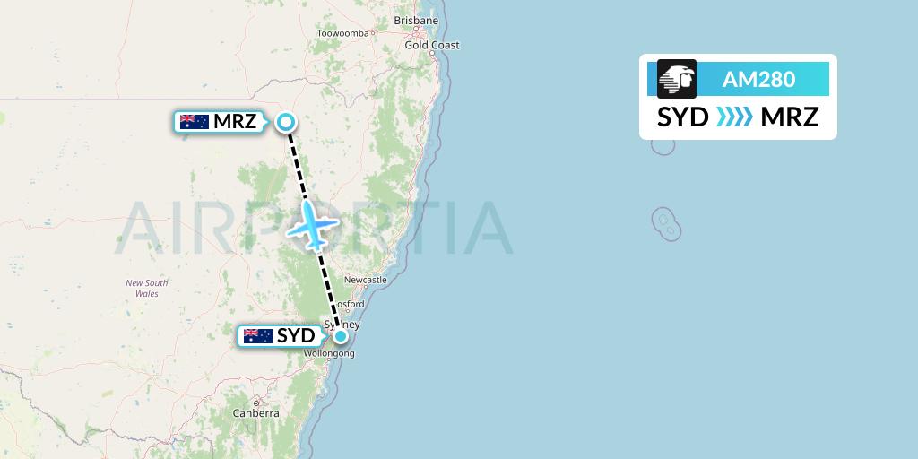 AM280 Aeromexico Flight Map: Sydney to Moree