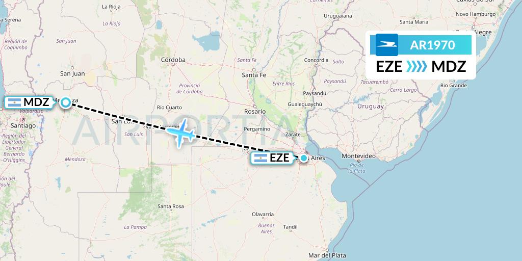 AR1970 Aerolineas Argentinas Flight Map: Buenos Aires to Mendoza