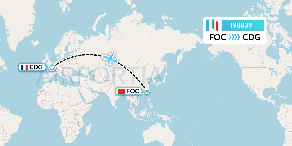 I98839 Air Italy Flight Map: Fuzhou to Paris