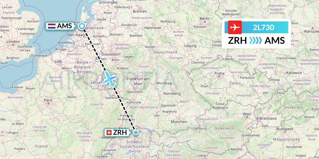 2L730 Helvetic Airways Flight Map: Zurich to Amsterdam