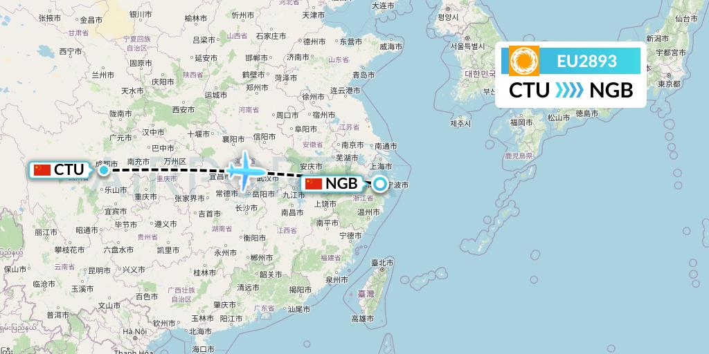 EU2893 Chengdu Airlines Flight Map: Chengdu to Ningbo