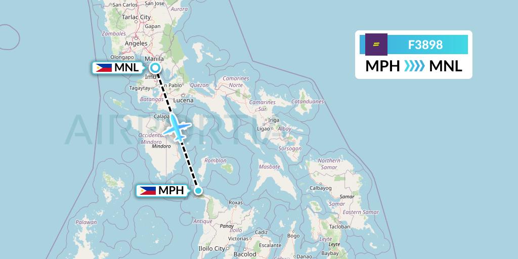 F3898 flydeal Flight Map: Caticlan to Manila