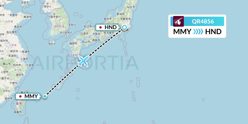 QR4856 Qatar Airways Flight Map: Miyako to Tokyo