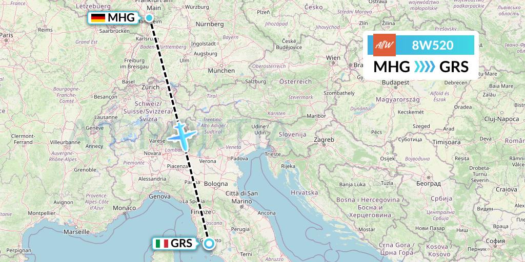 8W520 Fly AllWays Flight Map: Mannheim to Grosetto