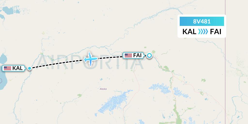 8V481 Wright Air Service Flight Map: Kaltag to Fairbanks
