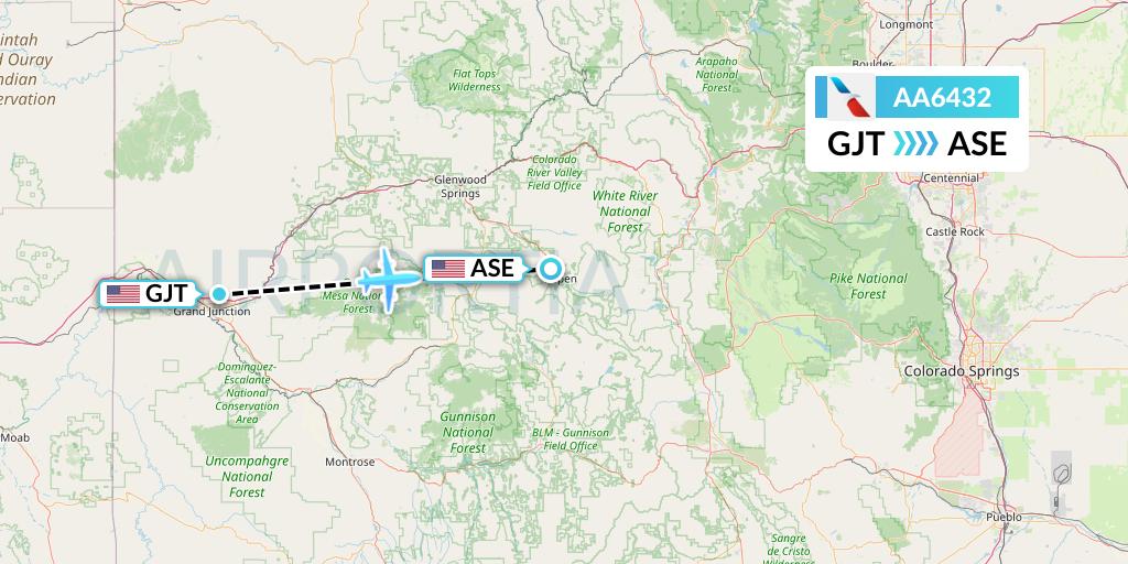 AA6432 American Airlines Flight Map: Grand Junction to Aspen