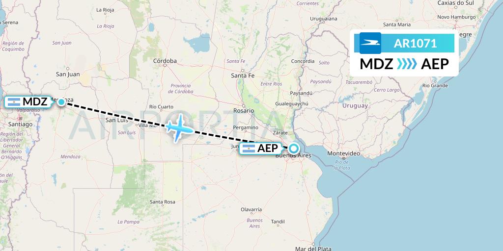 AR1071 Aerolineas Argentinas Flight Map: Mendoza to Buenos Aires