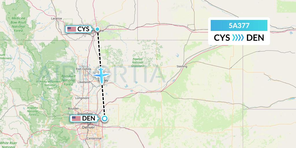 5A377 Alpine Air Express Flight Map: Cheyenne to Denver
