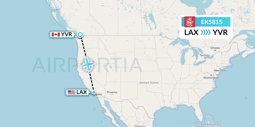 EK5815 Emirates Flight Map: Los Angeles to Vancouver