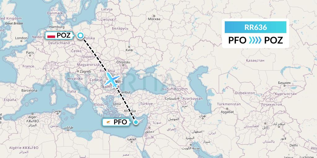 RR636 Royal Air Force Flight Map: Pafos to Poznan