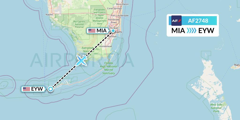 AF2748 Air France Flight Map: Miami to Key West