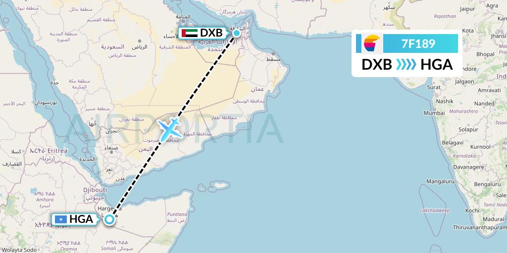 7F189 First Air Flight Map: Dubai to Hargeisa