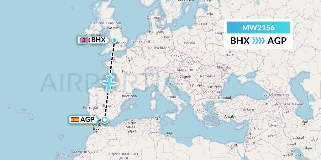 MW2156 Mokulele Flight Service Flight Map: Birmingham to Malaga