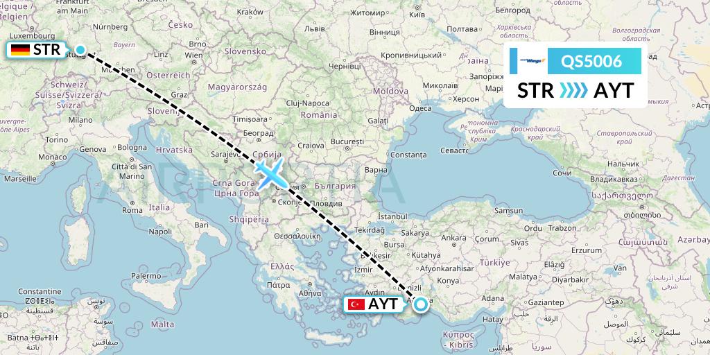 QS5006 Smartwings Flight Map: Stuttgart to Antalya