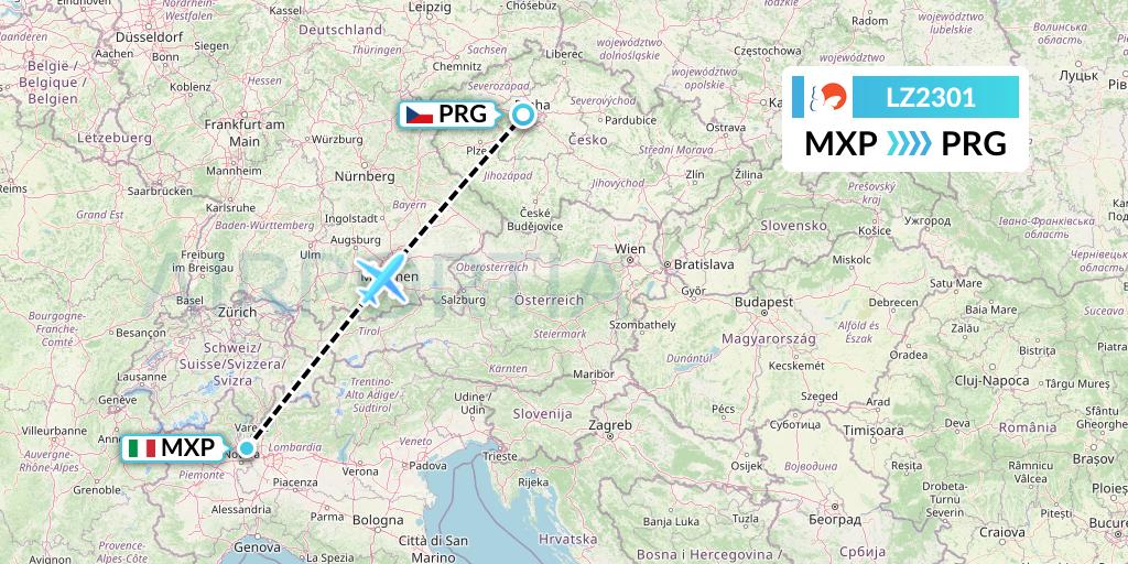 LZ2301 Air Link Flight Map: Milan to Prague
