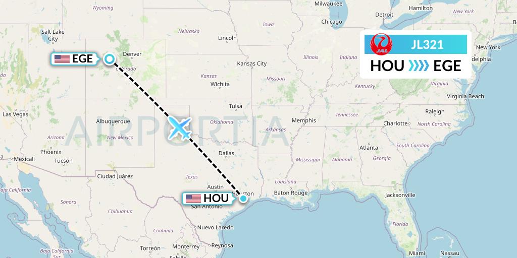 JL321 Japan Airlines Flight Map: Houston to Eagle