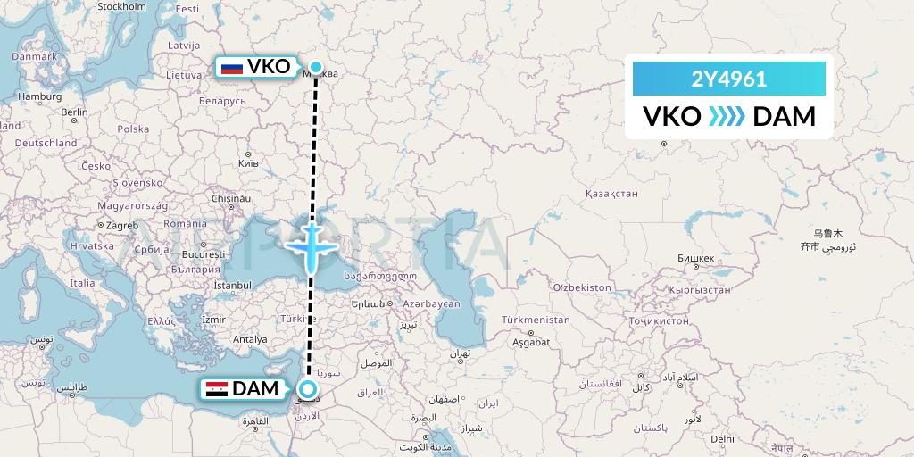 2Y4961 PT. My Indo Airlines Flight Map: Moscow to Damascus