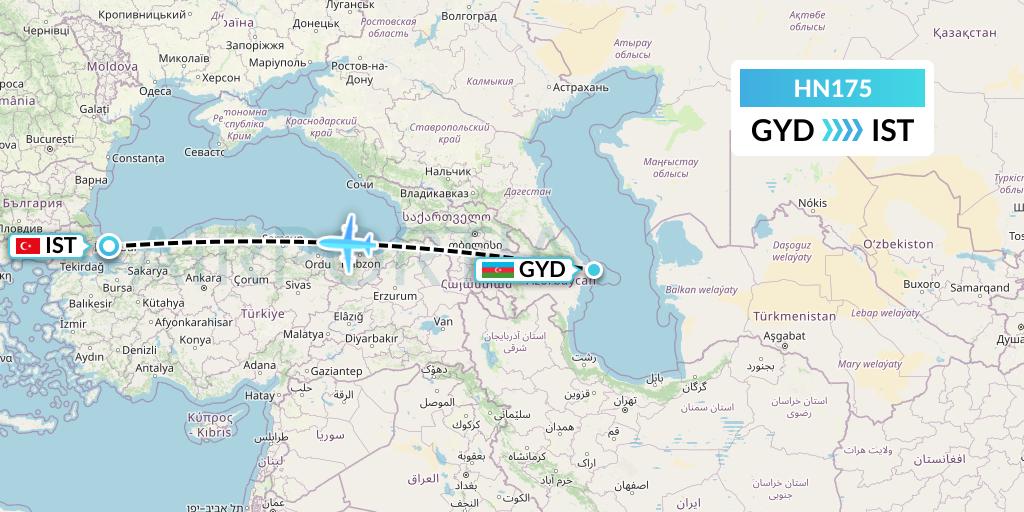 HN175 Uab Heston Airlines Jsc Heston Airl Flight Map: Baku to Istanbul