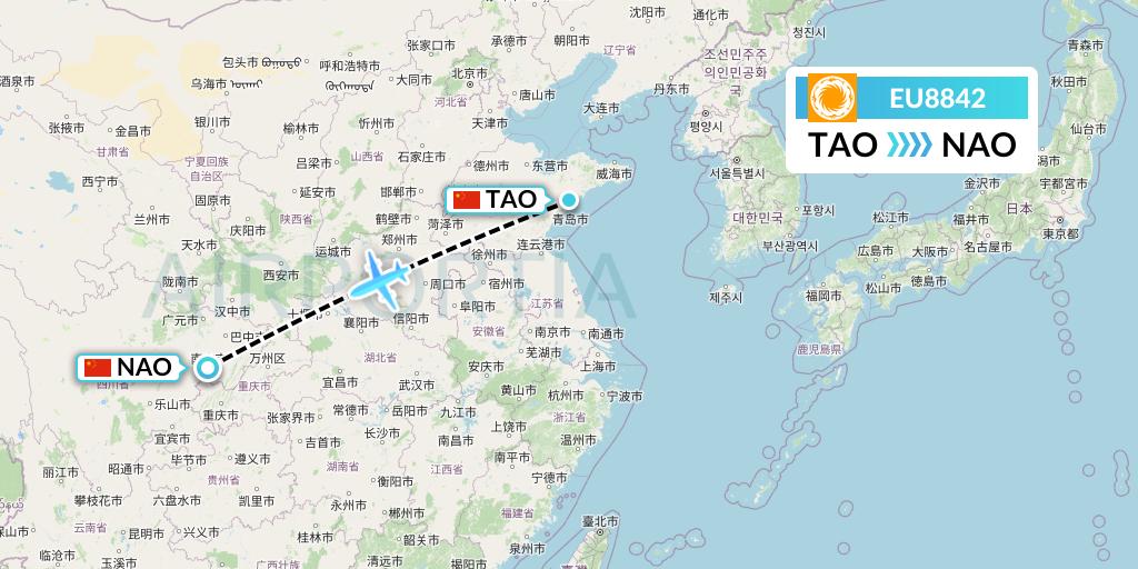 EU8842 Chengdu Airlines Flight Map: Qingdao to Nanchong