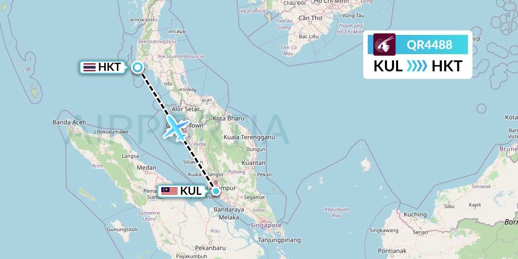 QR4488 Qatar Airways Flight Map: Kuala Lumpur to Phuket