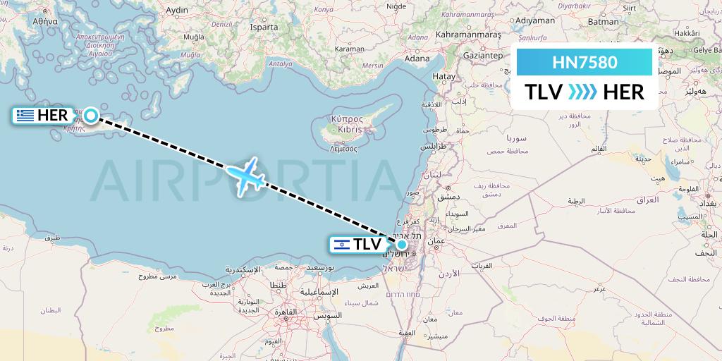HN7580 Uab Heston Airlines Jsc Heston Airl Flight Map: Tel Aviv to Heraklion