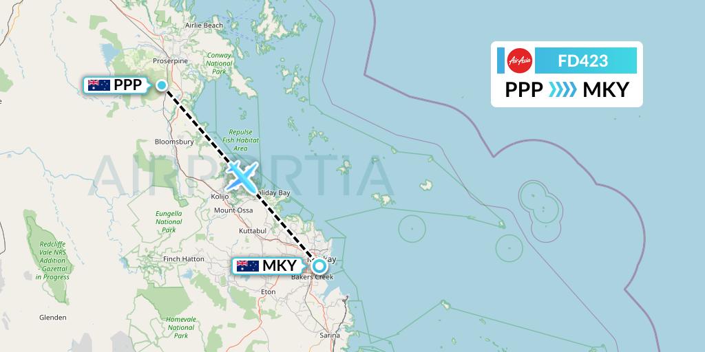 FD423 Thai AirAsia Flight Map: Proserpine to Mackay