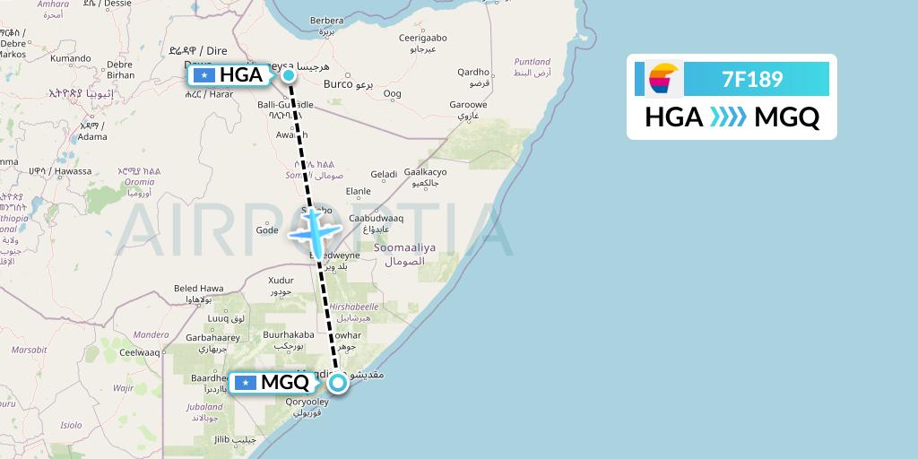 7F189 First Air Flight Map: Hargeisa to Mogadishu