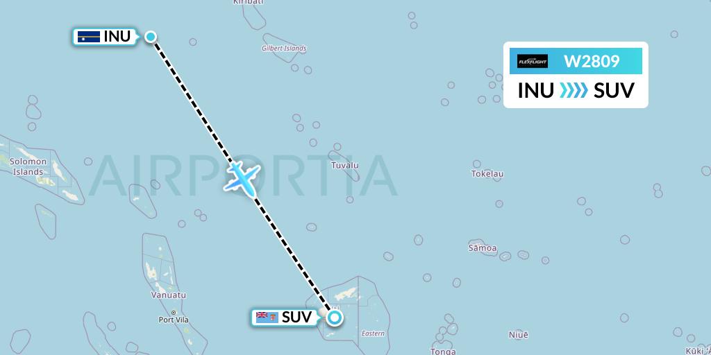 W2809 Flex Flight Flight Map: Yaren District to Suva