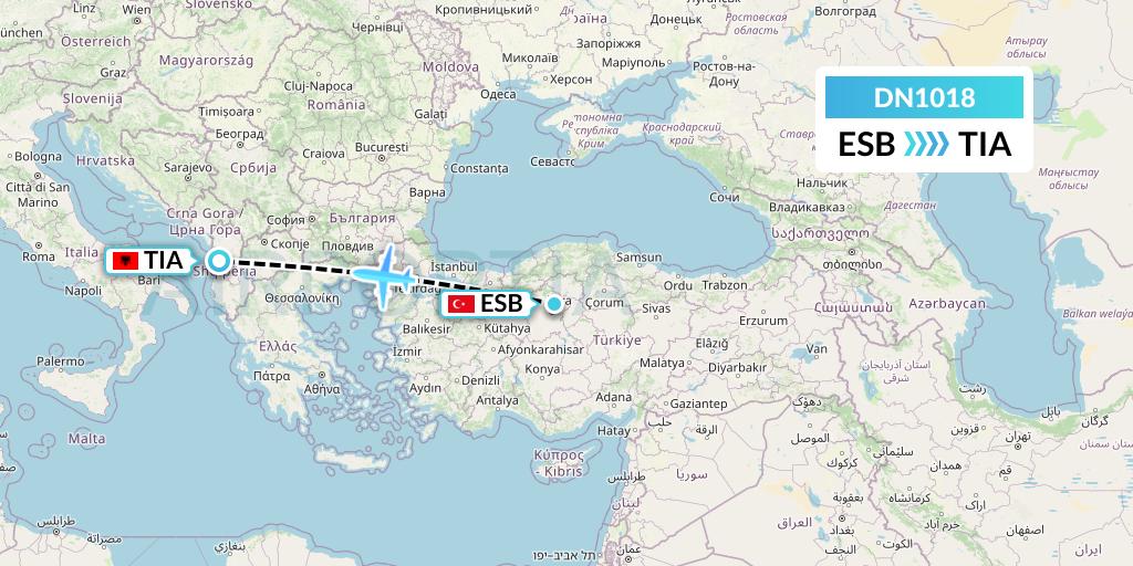 DN1018 Aerodespachos de El Salvador Flight Map: Ankara to Tirana