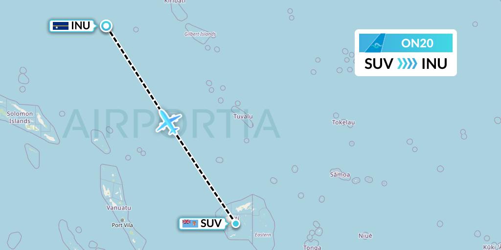 ON20 Nauru Airlines Flight Map: Suva to Yaren District