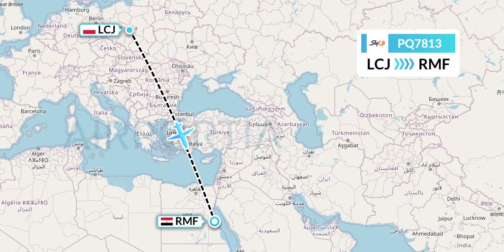 PQ7813 SkyUp Airlines Flight Map: Lodz to Marsa Alam