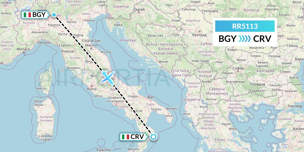 RR5113 Royal Air Force Flight Map: Milan to Crotone