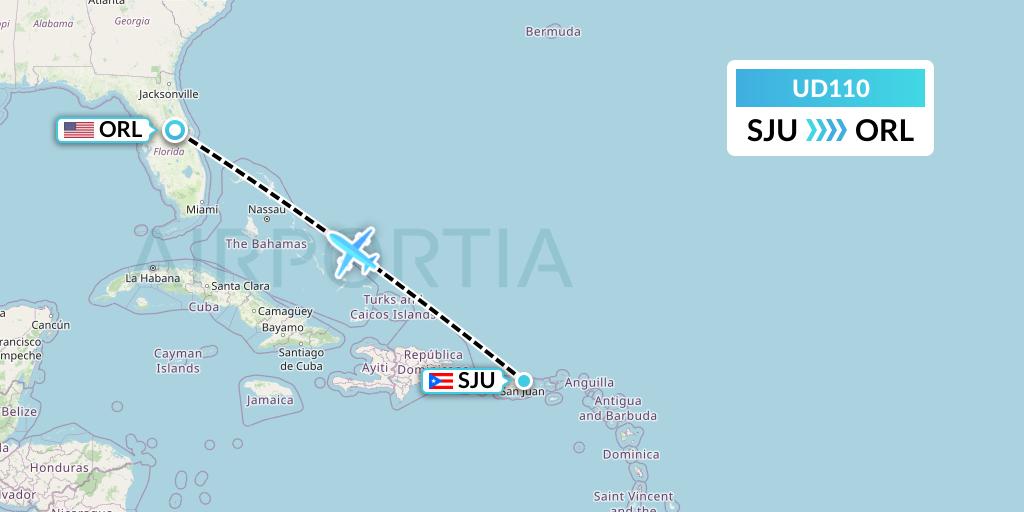 UD110 UR Airlines Flight Map: San Juan to Orlando