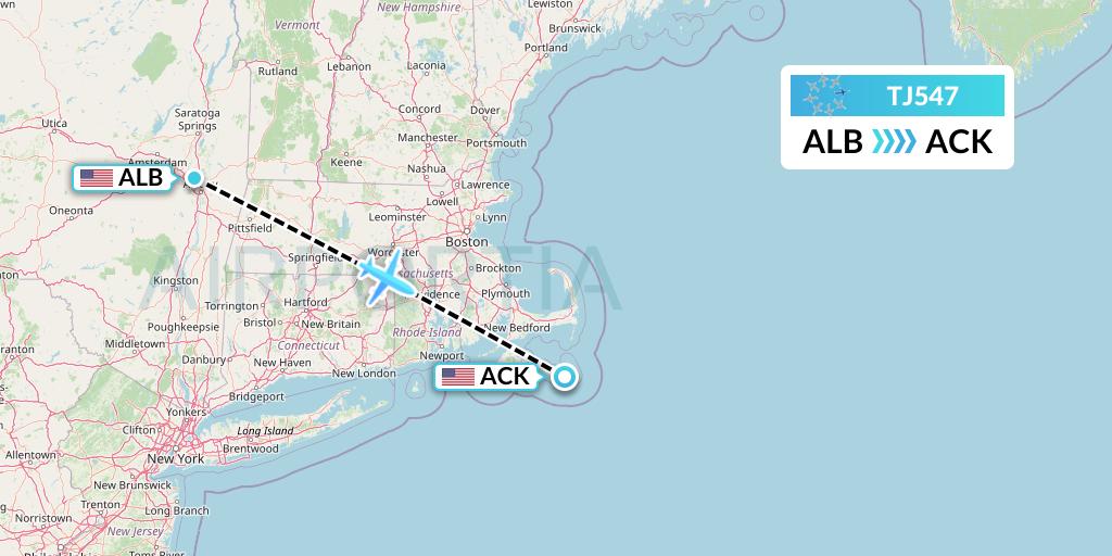 TJ547 Tradewind Aviation Flight Map: Albany to Nantucket