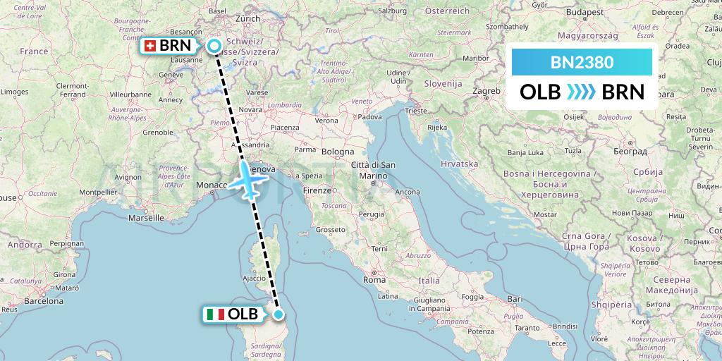 BN2380 Forward Air International Airlines Flight Map: Olbia to Bern