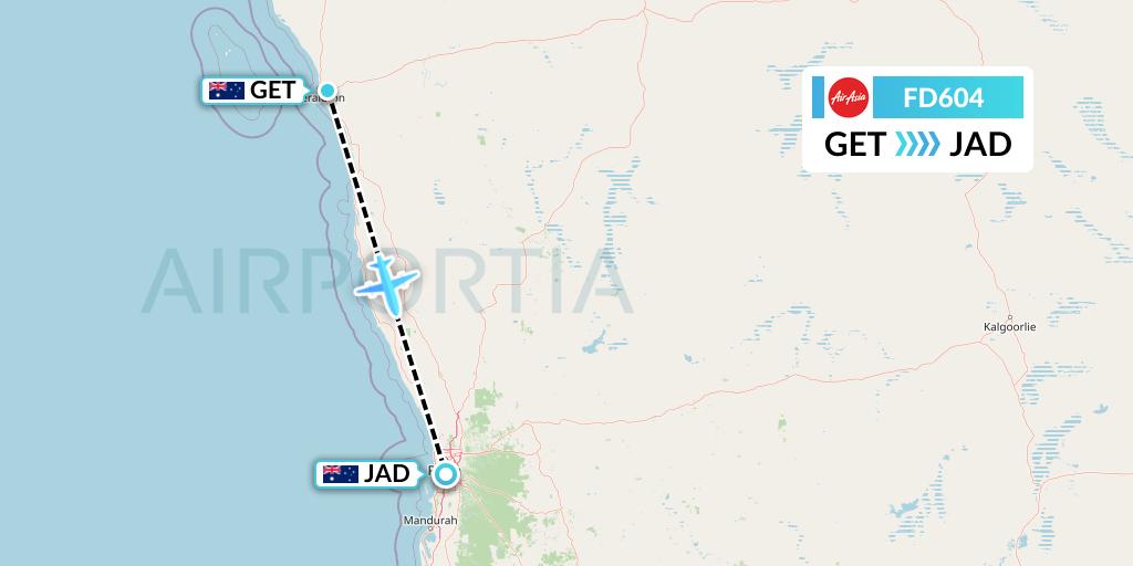 FD604 Thai AirAsia Flight Map: Geraldton to Perth