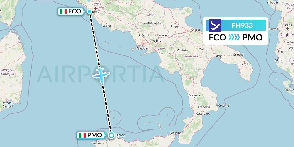 FH933 Freebird Airlines Flight Map: Rome to Palermo