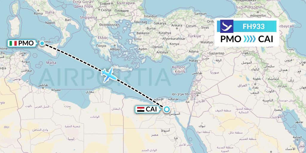 FH933 Freebird Airlines Flight Map: Palermo to Cairo