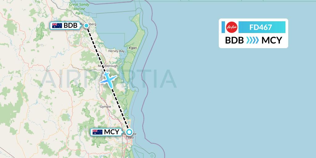 FD467 Thai AirAsia Flight Map: Bundaberg to Sunshine Coast
