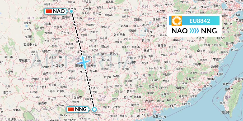EU8842 Chengdu Airlines Flight Map: Nanchong to Nanning