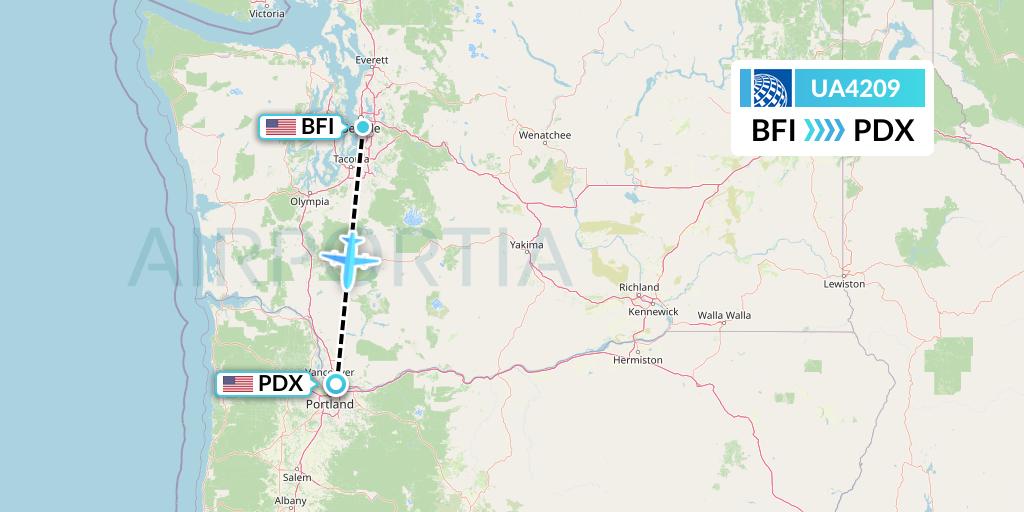 UA4209 United Airlines Flight Map: Seattle to Portland