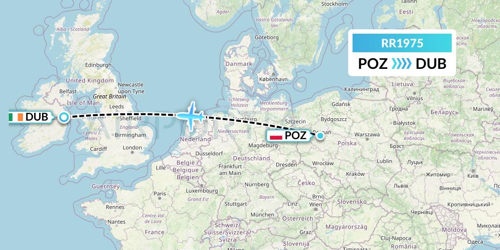 RR1975 Royal Air Force Flight Map: Poznan to Dublin