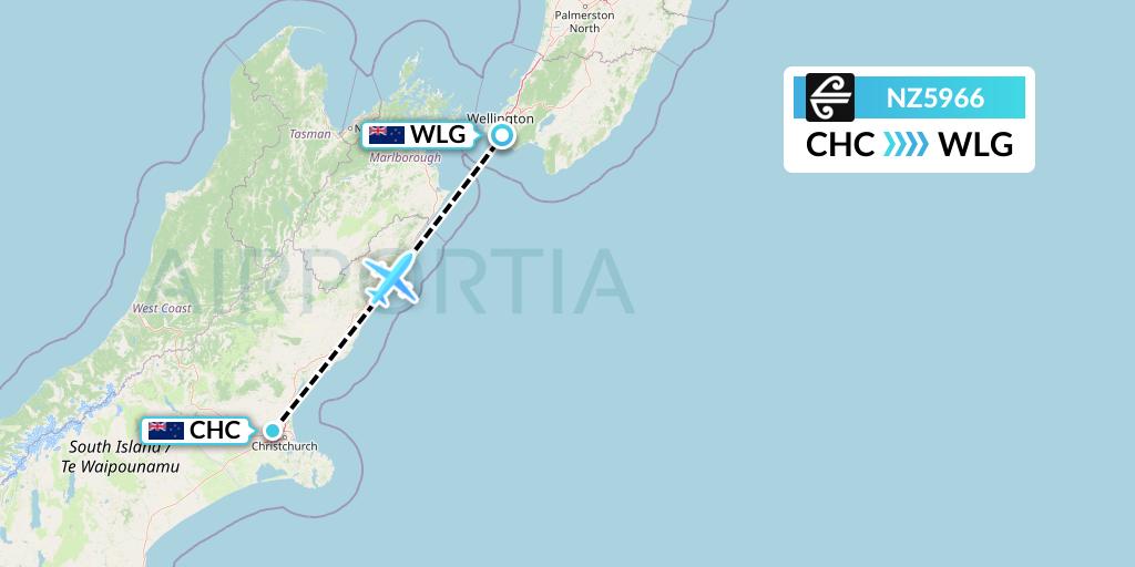 NZ5966 Air New Zealand Flight Map: Christchurch to Wellington