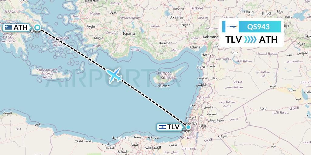 QS943 Smartwings Flight Map: Tel Aviv to Athens