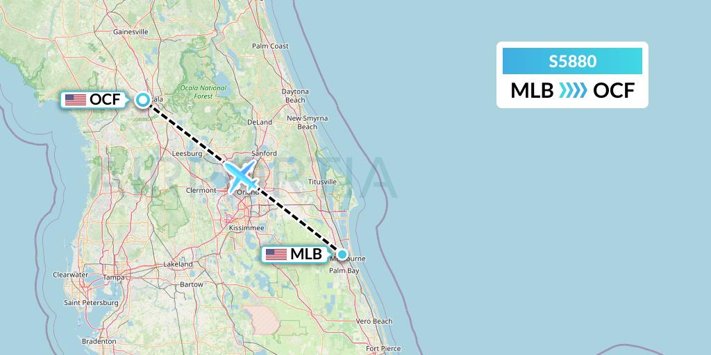S5880 Star Air Flight Map: Melbourne to Ocala