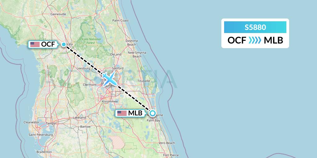 S5880 Star Air Flight Map: Ocala to Melbourne