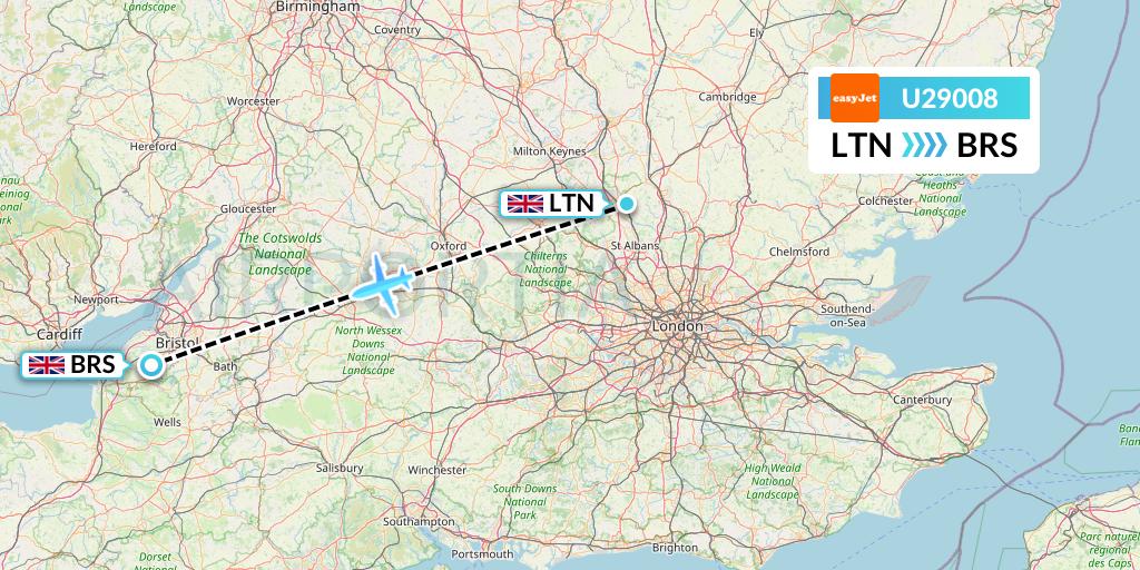 U29008 EasyJet Flight Map: London to Bristol