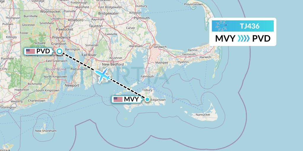 TJ436 Tradewind Aviation Flight Map: Martha's Vineyard to Providence