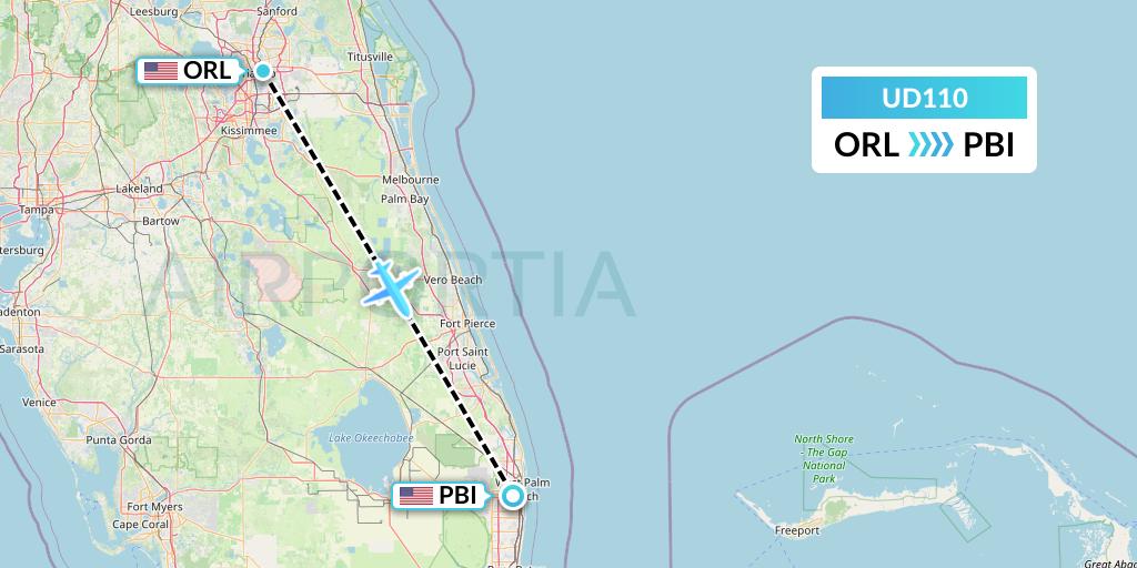 UD110 UR Airlines Flight Map: Orlando to West Palm Beach