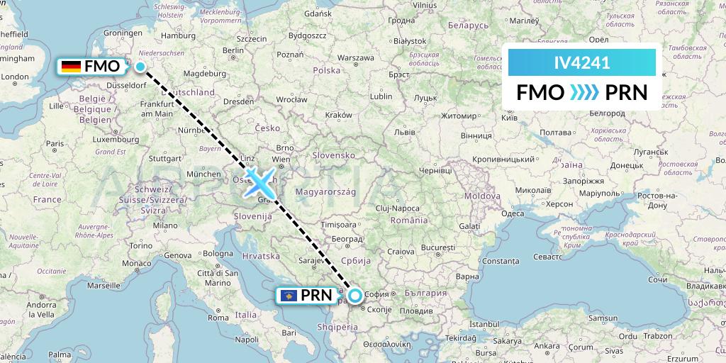 IV4241 VVB Aviation Malta Flight Map: Munster to Pristina